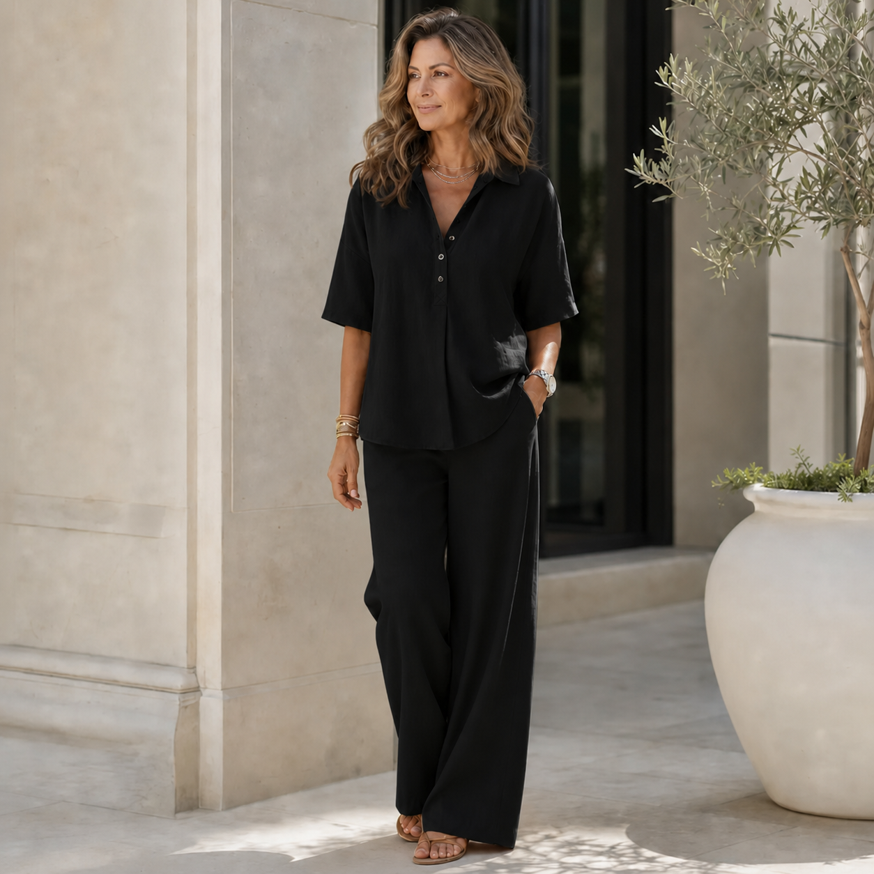 Tania Sanfilippo™ Completo camicia abbottonata e pantaloni a gamba larga