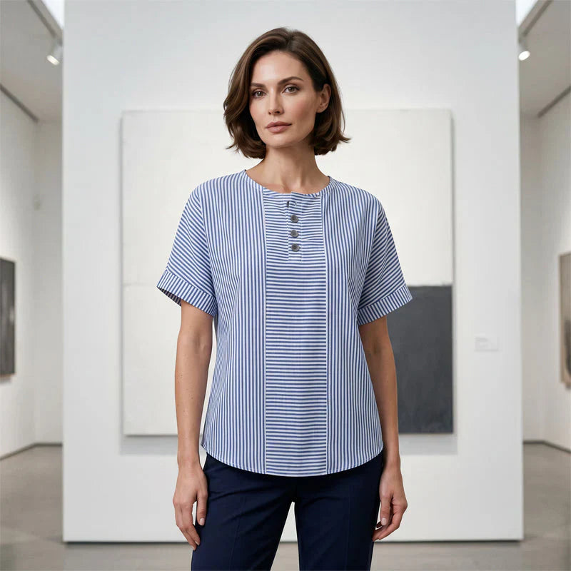 Teodora Filippelli™ Blusa henley a righe per look senza sforzo