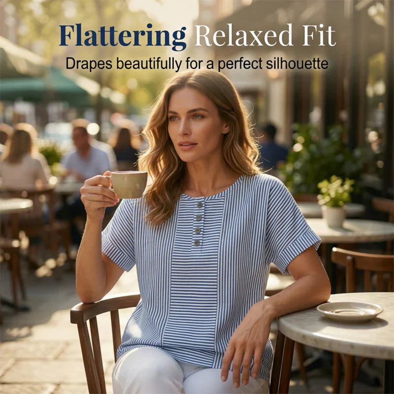 Teodora Filippelli™ Blusa henley a righe per look senza sforzo