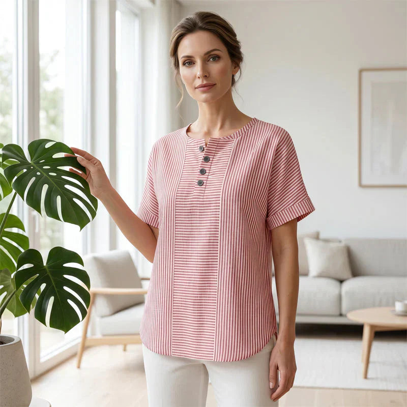 Teodora Filippelli™ Blusa henley a righe per look senza sforzo