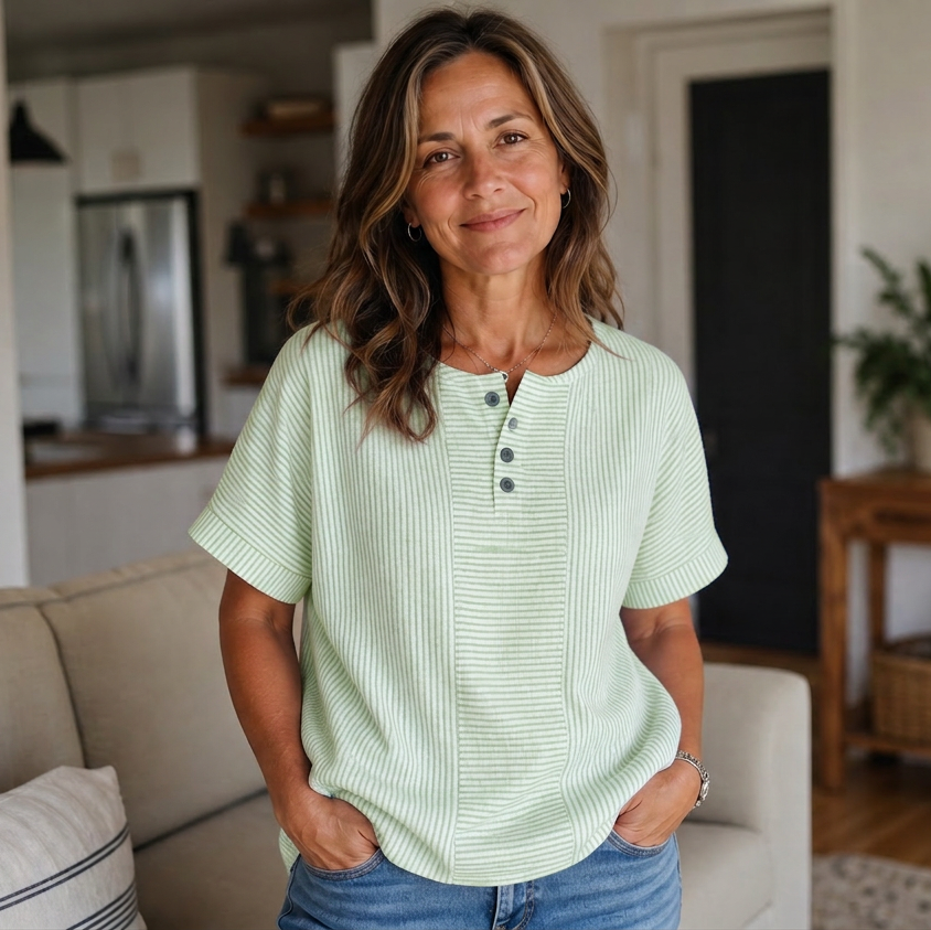 Teodora Filippelli™ Blusa henley a righe per look senza sforzo