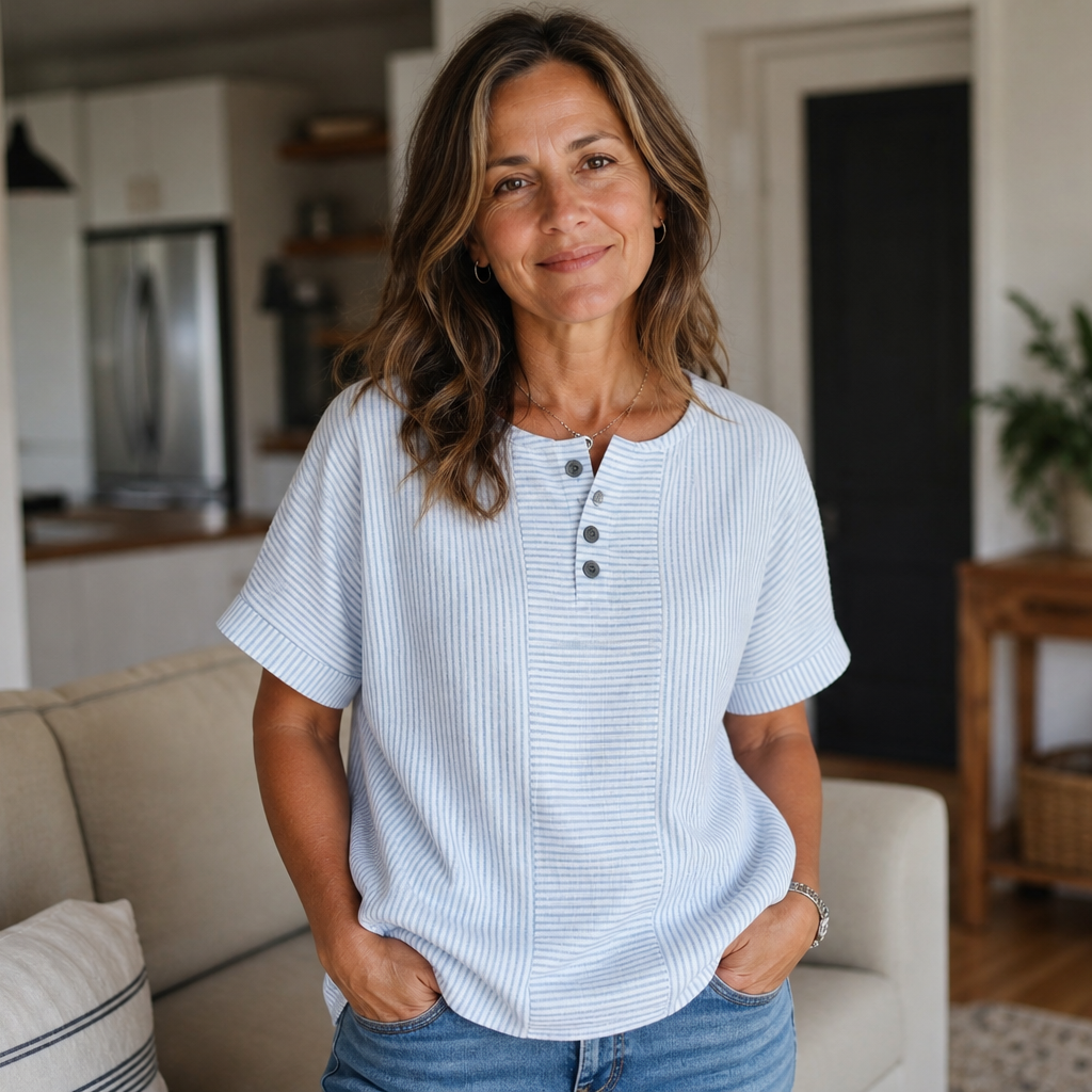 Teodora Filippelli™ Blusa henley a righe per look senza sforzo