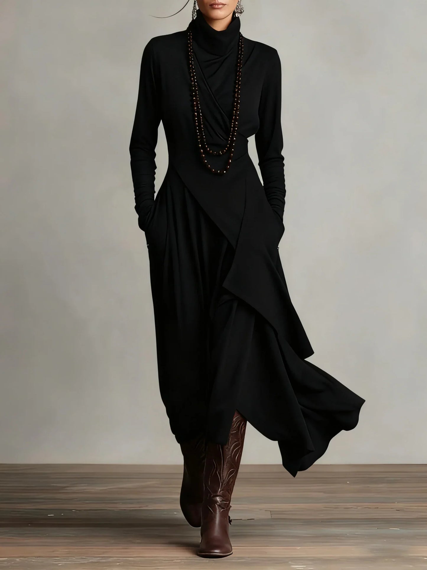 Teodora Solinas™ Abito elegante a collo alto per il massimo comfort tutto il giorno