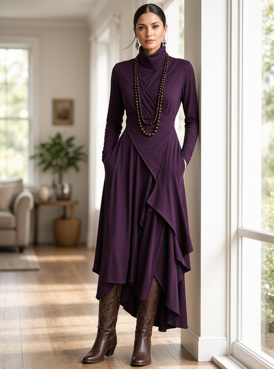 Teodora Solinas™ Abito elegante a collo alto per il massimo comfort tutto il giorno