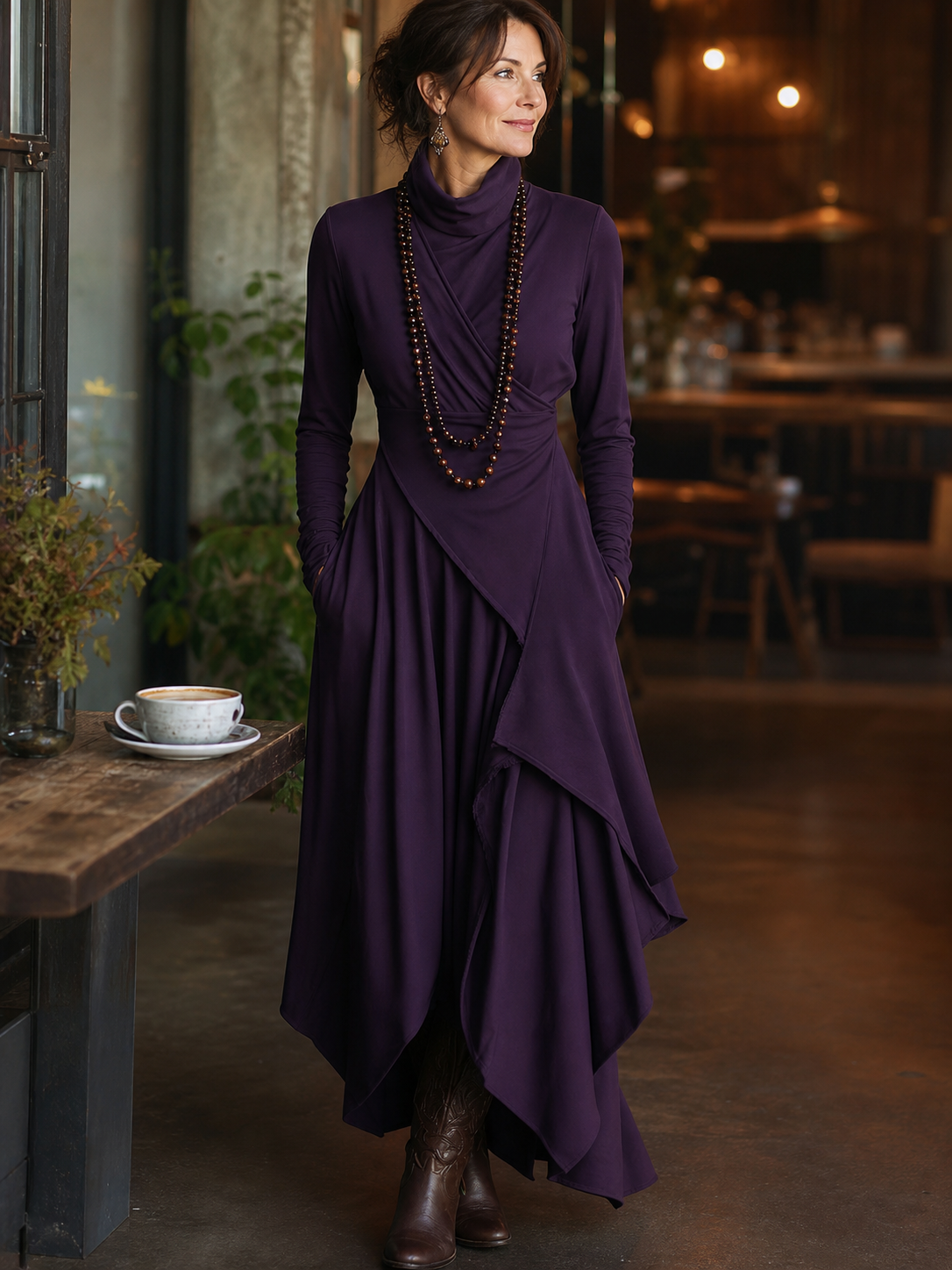 Teodora Solinas™ Abito elegante a collo alto per il massimo comfort tutto il giorno