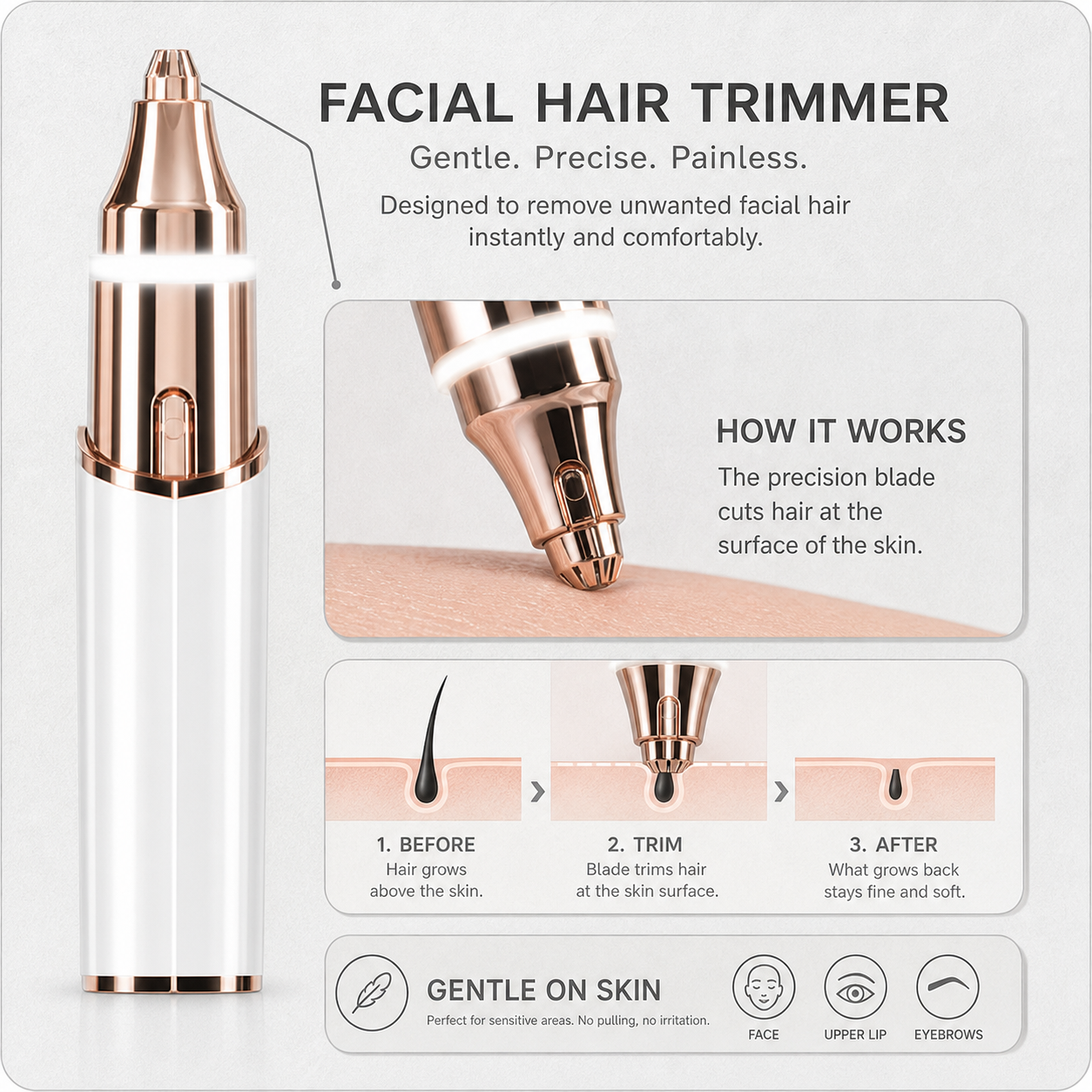 The Trimly Stick™ Regolabarba viso delicato per una pelle liscia