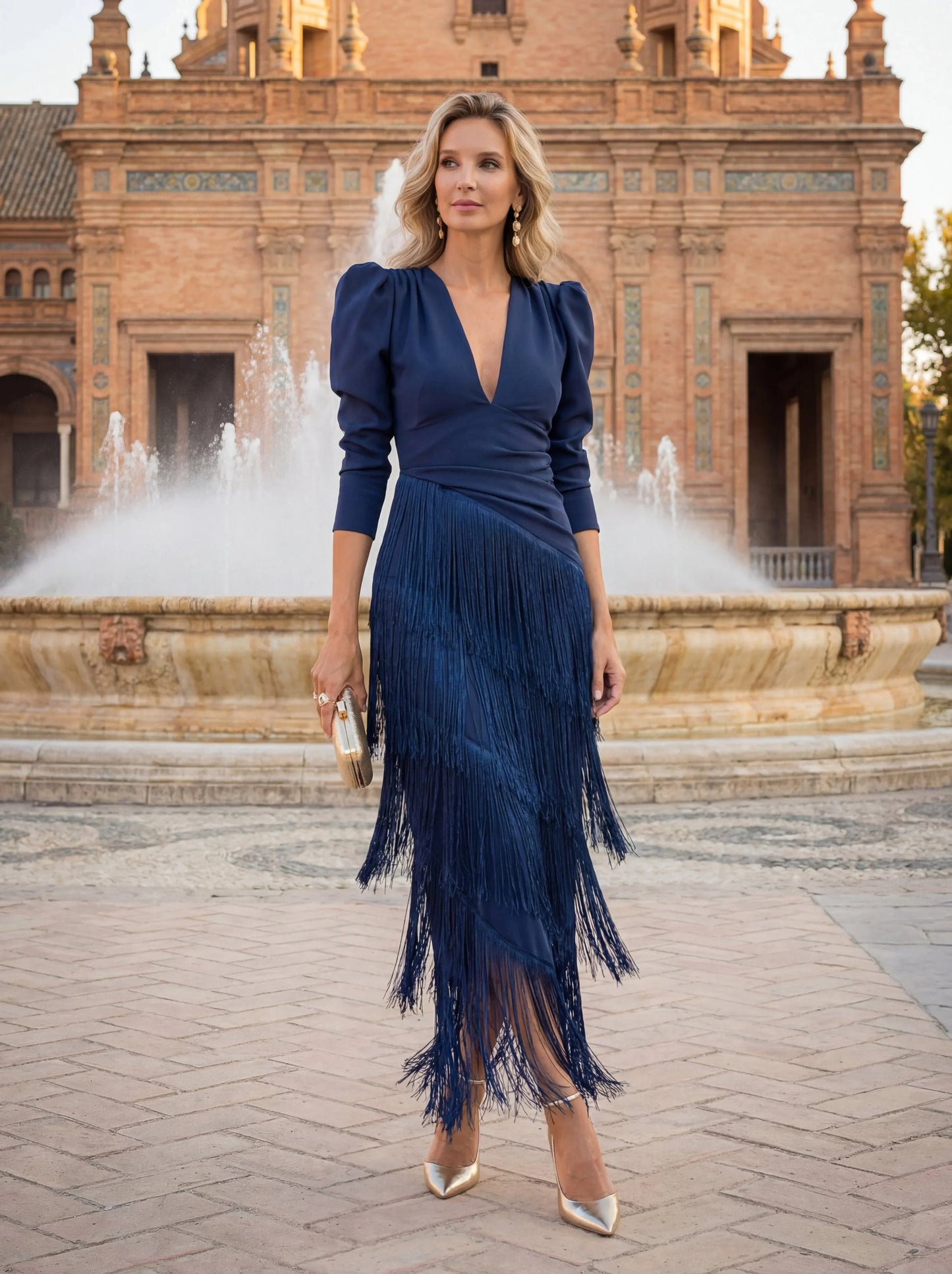 Ursola Abbondanza™ Abito midi con frange elegante per occasioni speciali