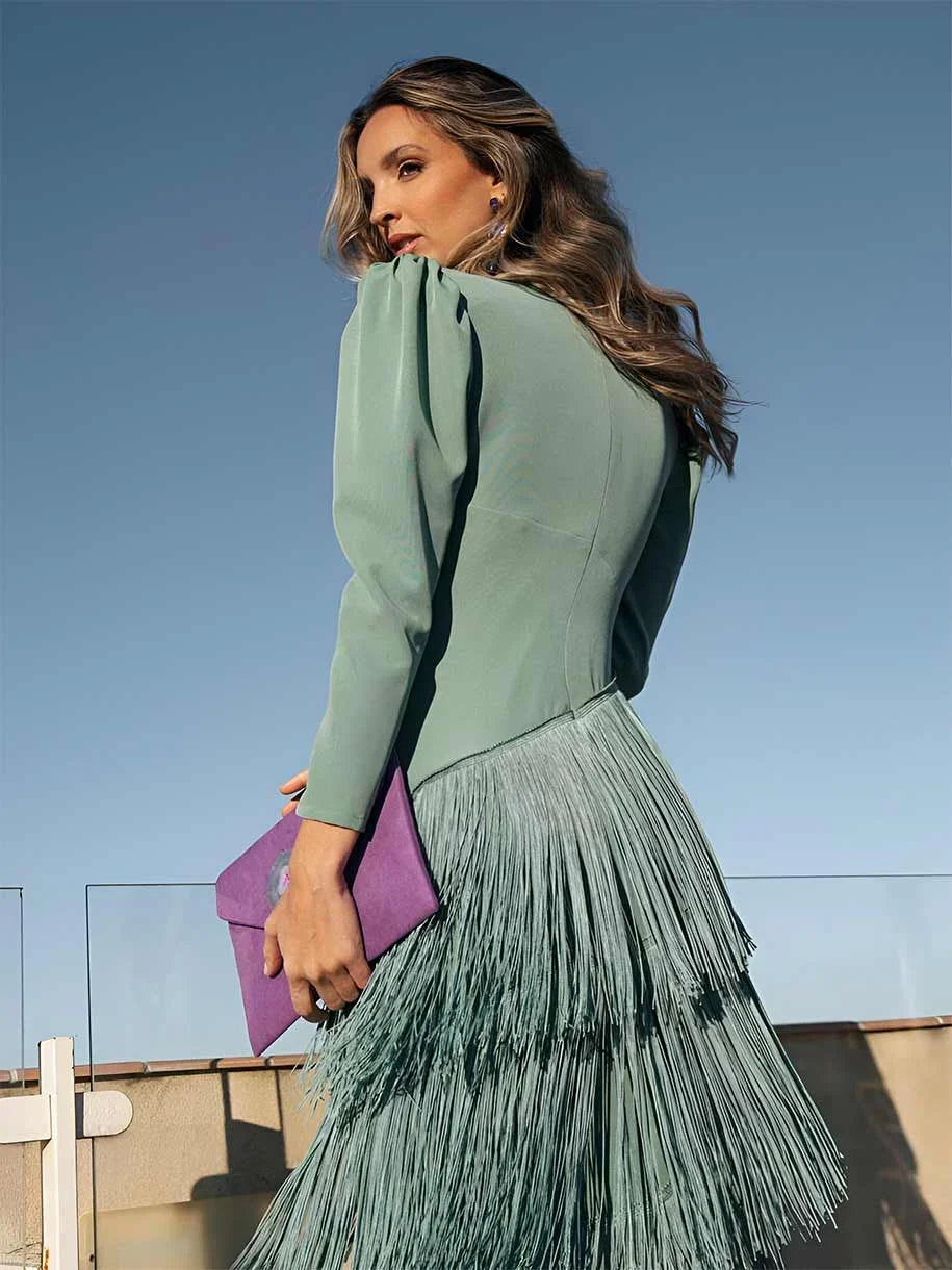 Ursola Abbondanza™ Abito midi con frange elegante per occasioni speciali