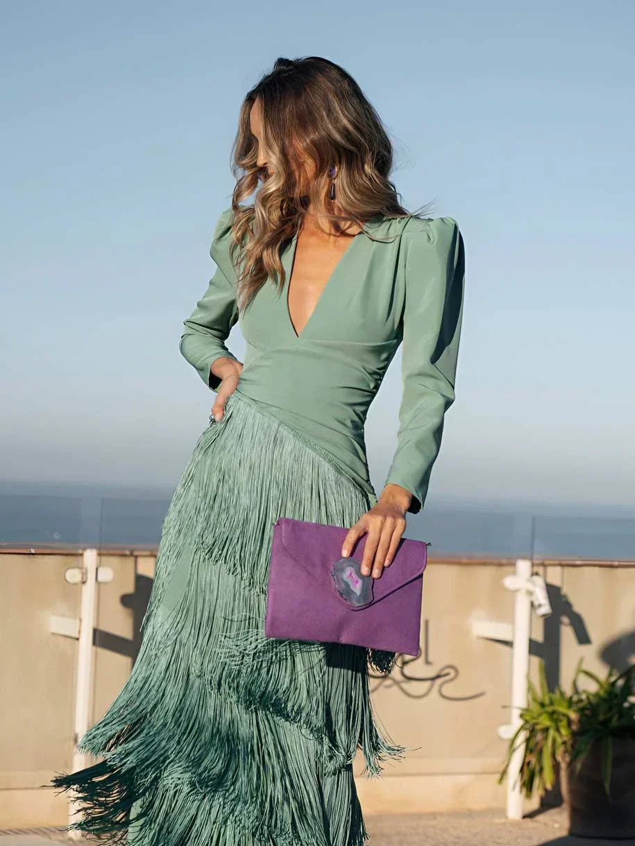 Ursola Abbondanza™ Abito midi con frange elegante per occasioni speciali