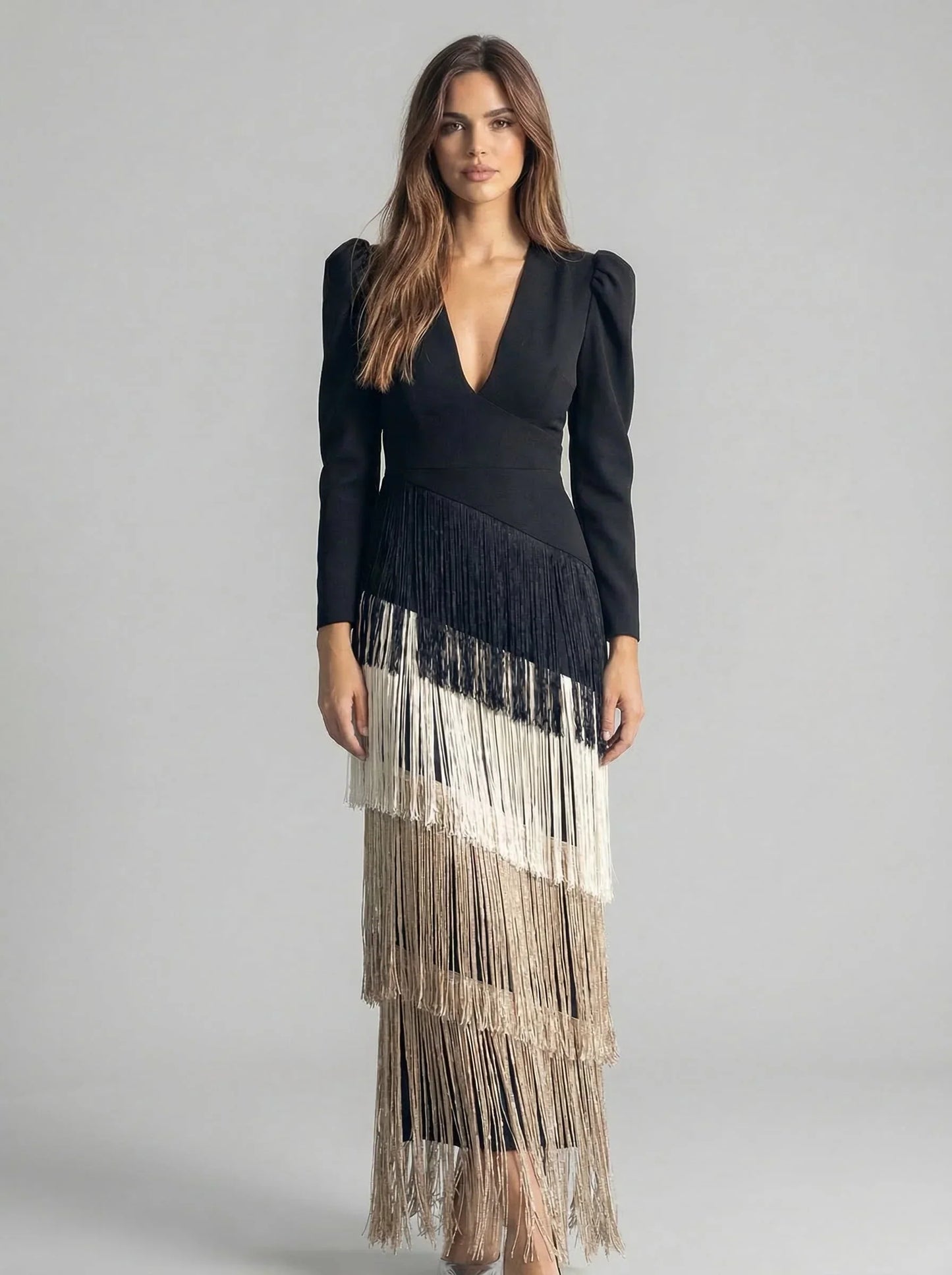 Ursola Abbondanza™ Abito midi con frange elegante per occasioni speciali