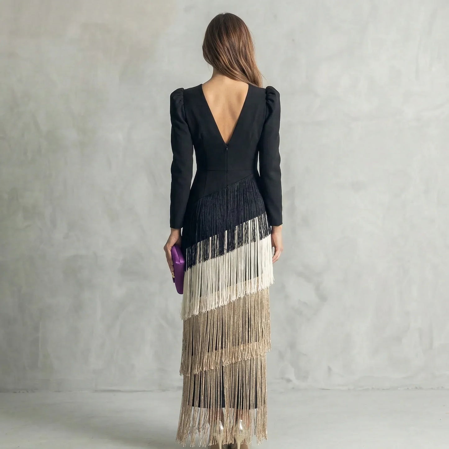 Ursola Abbondanza™ Abito midi con frange elegante per occasioni speciali