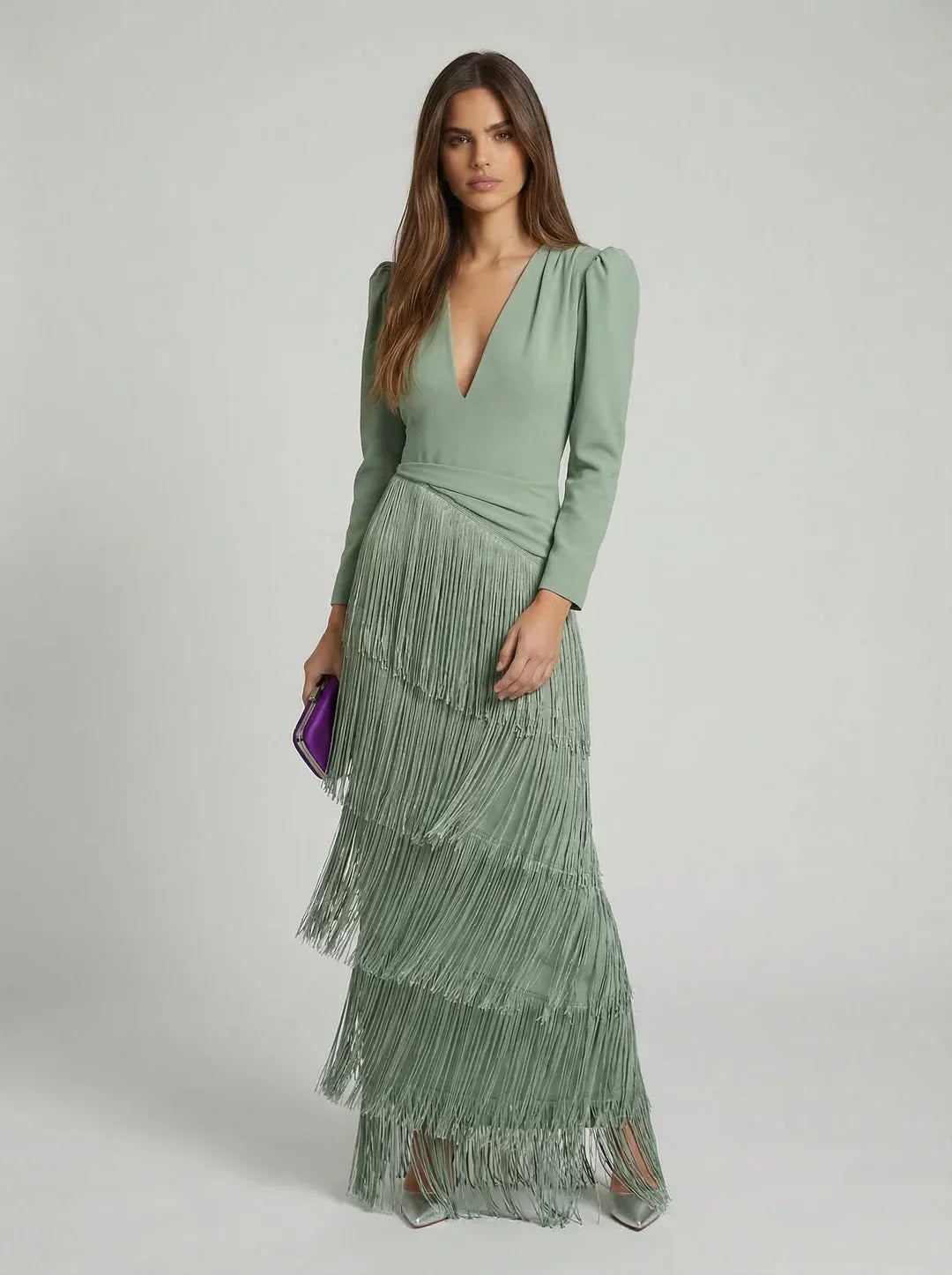 Ursola Abbondanza™ Abito midi con frange elegante per occasioni speciali