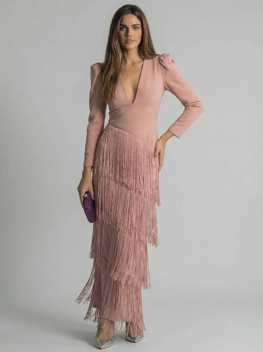 Ursola Abbondanza™ Abito midi con frange elegante per occasioni speciali