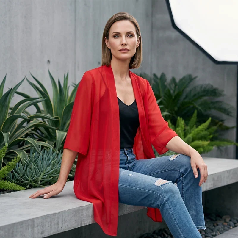Valentina Balducci™ Cardigan aperto frontale in garza leggerissima