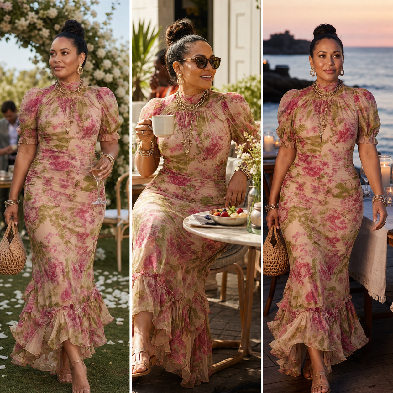 Valentina Petrelli™ Maxi abito floreale che valorizza la silhouette per un'eleganza senza sforzo