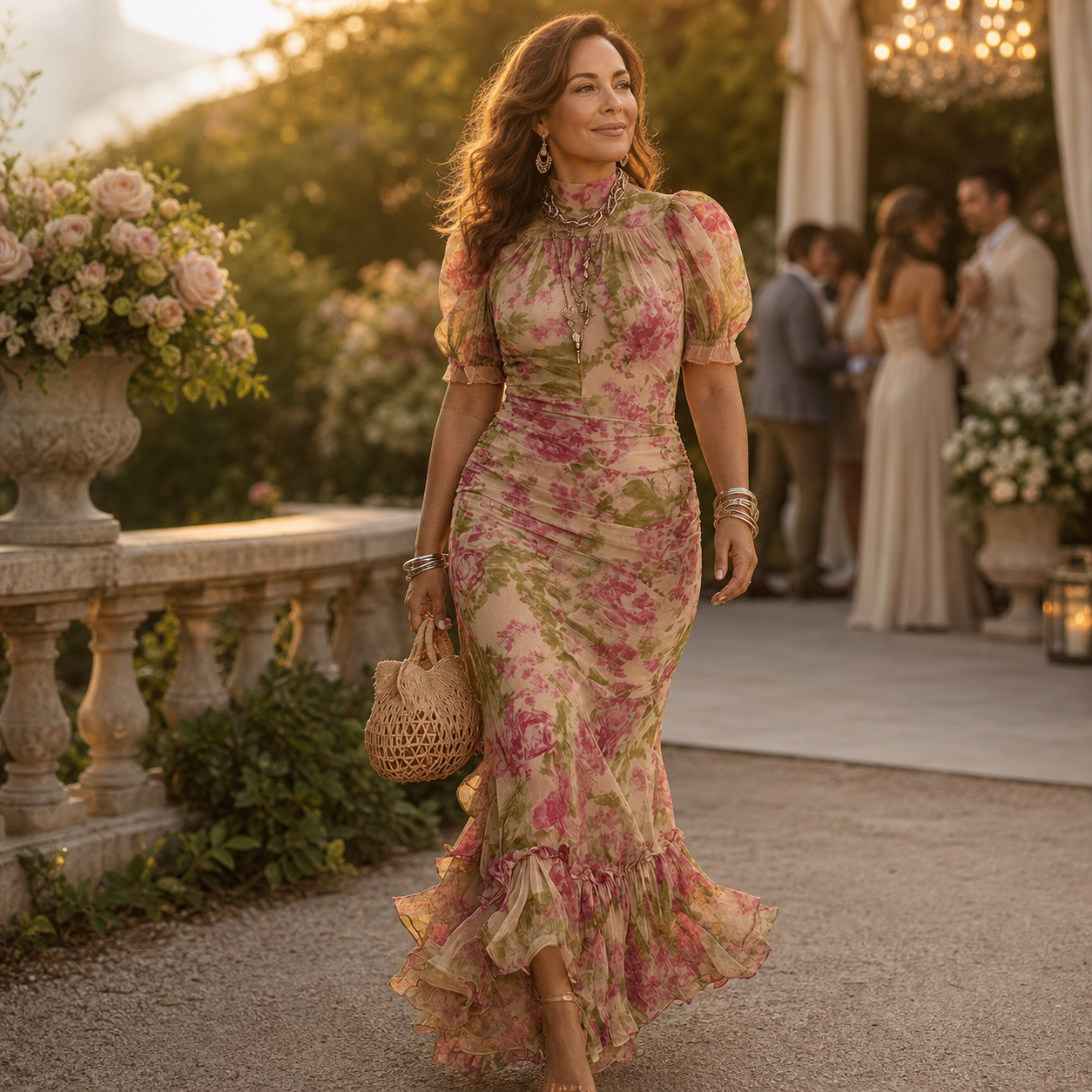 Valentina Petrelli™ Maxi abito floreale che valorizza la silhouette per un'eleganza senza sforzo