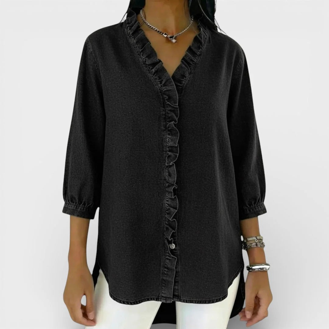 Valentina Riccio™ Blusa con scollo a V e volant senza sforzo