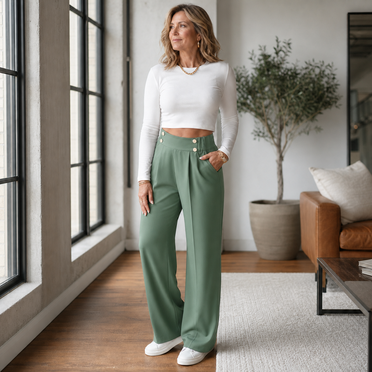 Valeria Borsani™ Pantaloni a vita alta e gamba larga per un comfort tutto il giorno