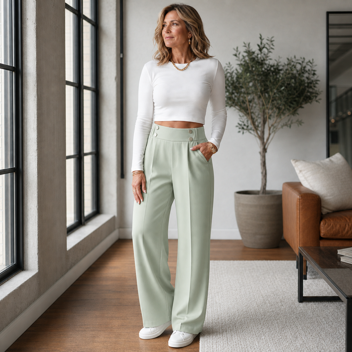 Valeria Borsani™ Pantaloni a vita alta e gamba larga per un comfort tutto il giorno