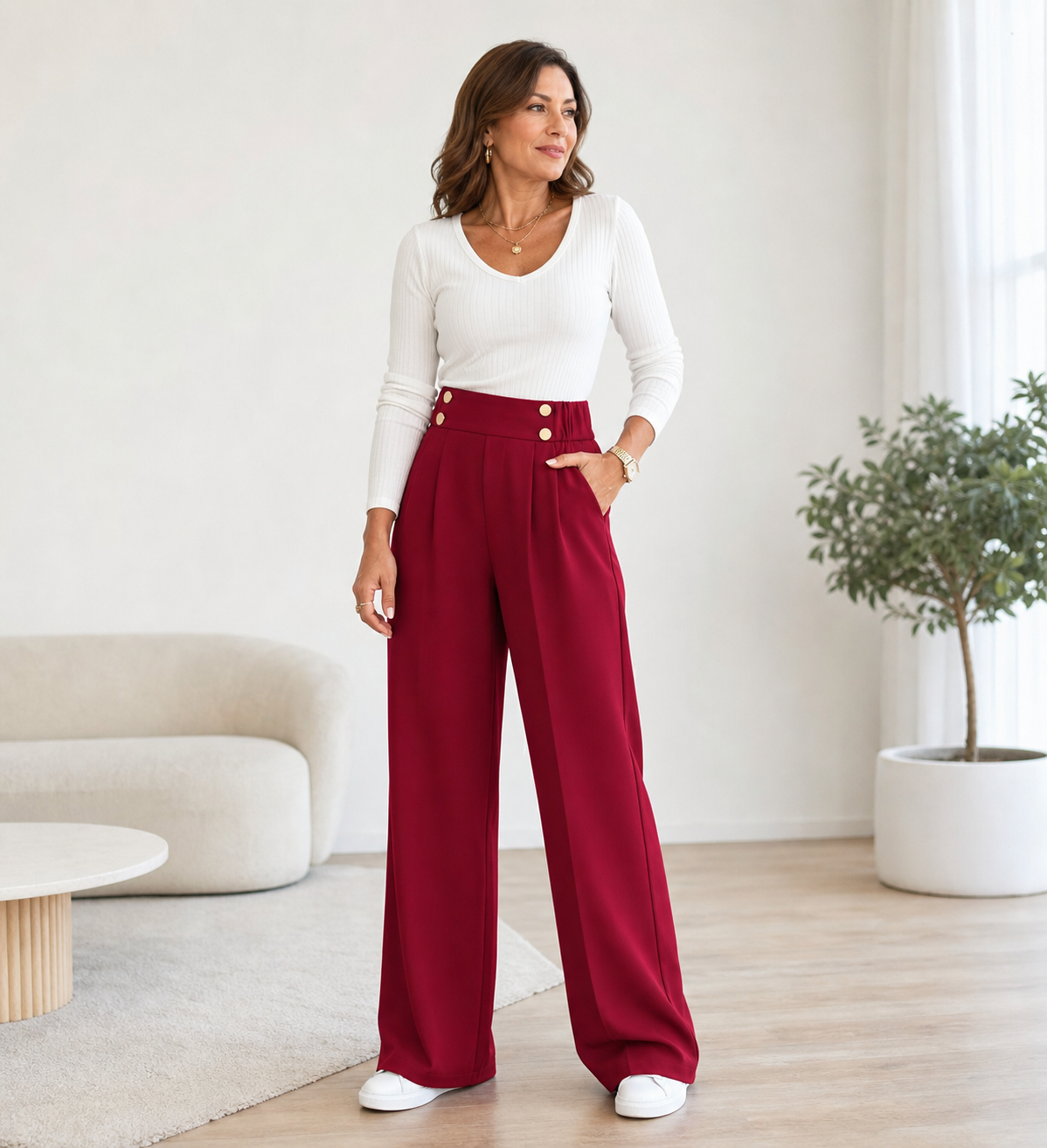 Valeria Borsani™ Pantaloni a vita alta e gamba larga per un comfort tutto il giorno