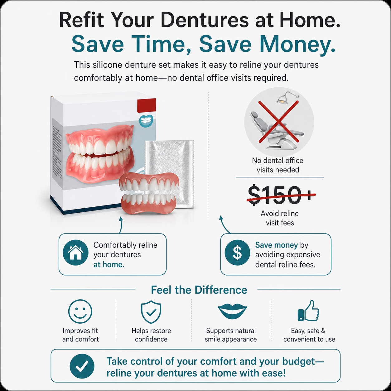 VelvetDent Pro™ Cuscinetti in silicone morbido per protesi dentarie ad aderenza sicura