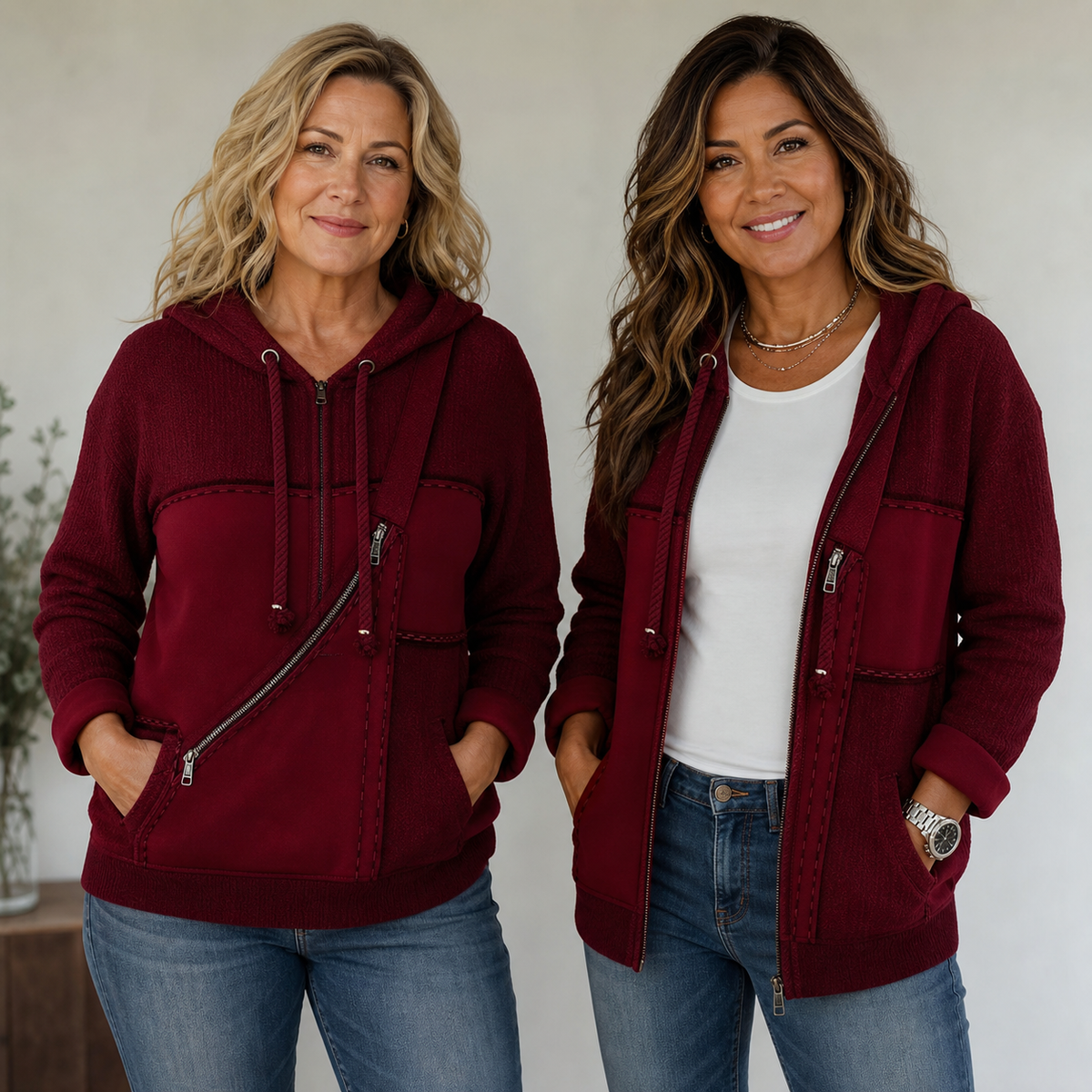 Venera Benussi™ Felpa con zip testurizzata per uno stile quotidiano senza sforzo