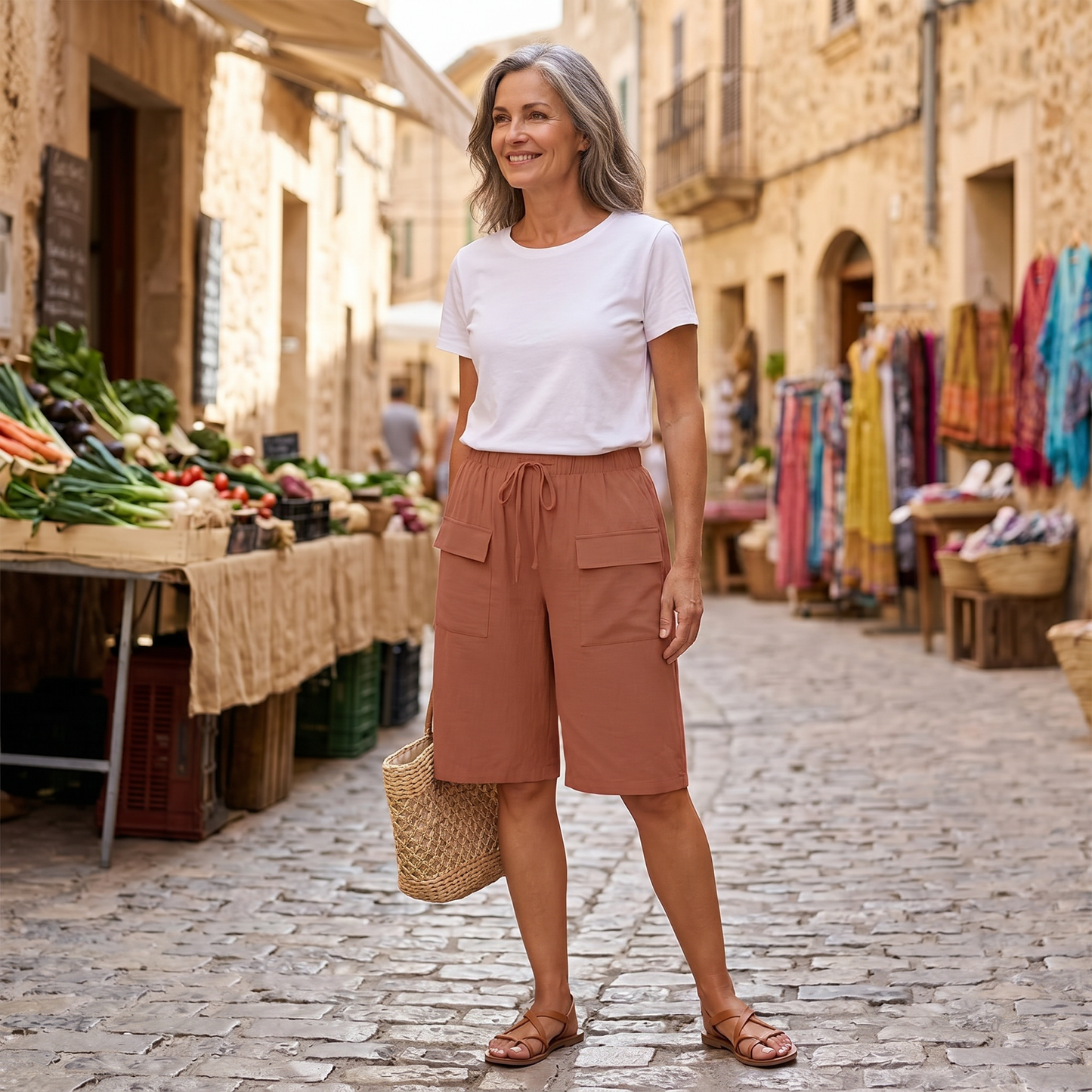 Vera Fortini™ Pantaloncini capri traspiranti con coulisse