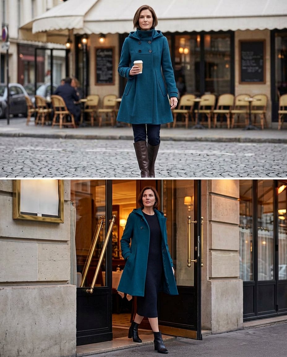 Wanda Salvadori™ Cappotto swing con cappuccio elegante per uscite invernali