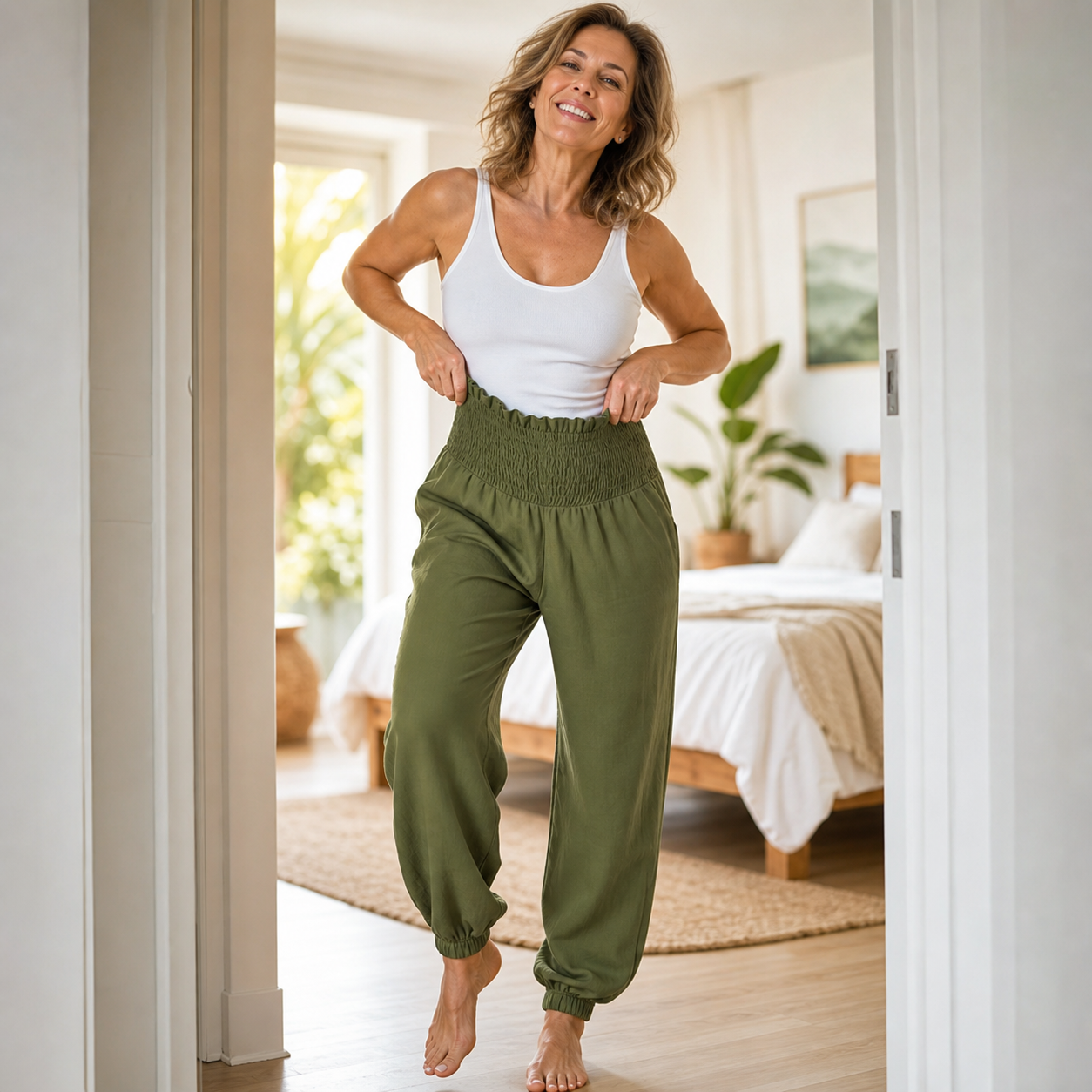 Yara Frasconi™ Pantaloni harem arricciati traspiranti per un comfort senza sforzo