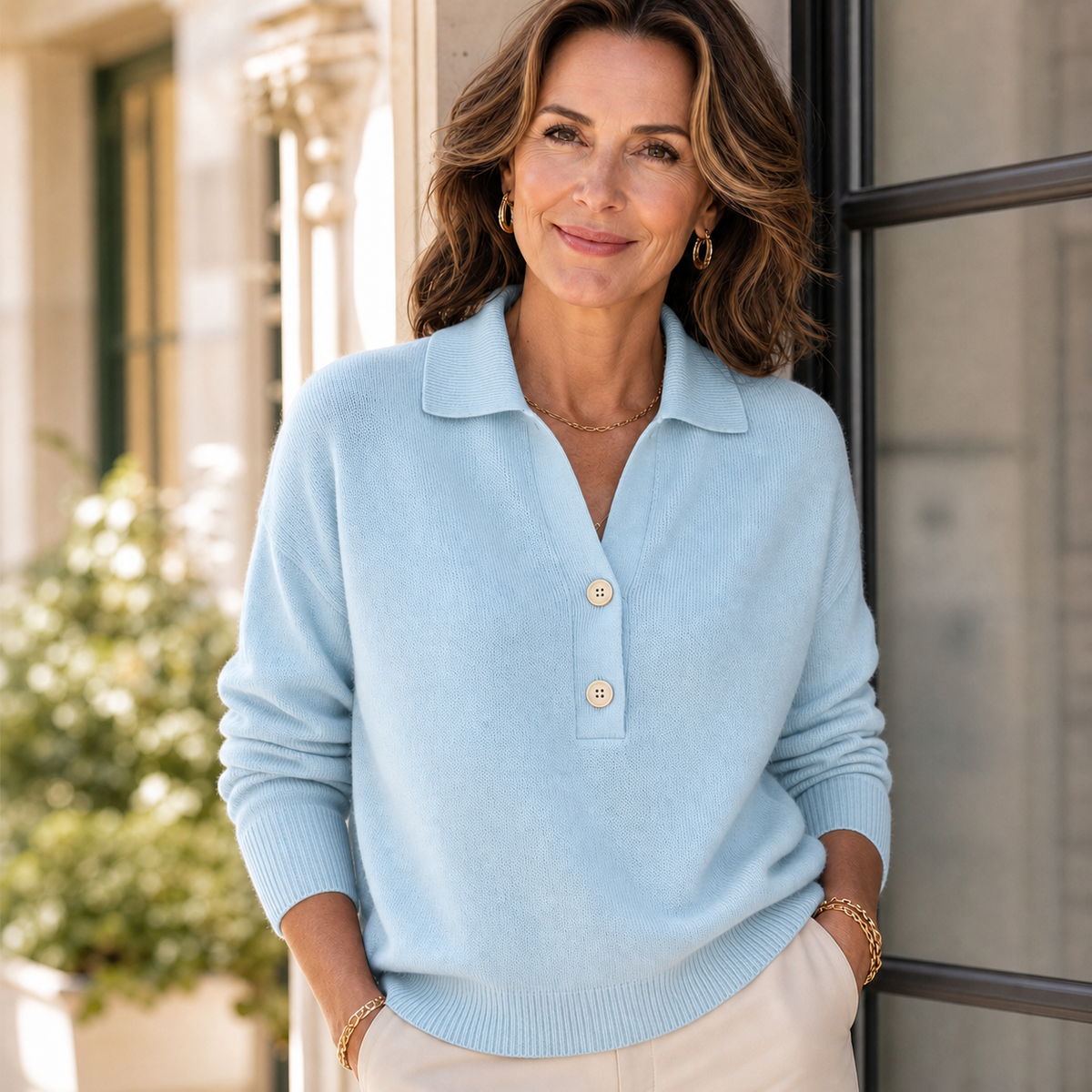 Zaira Boselli™ Maglione con scollo a V accogliente per look quotidiani raffinati