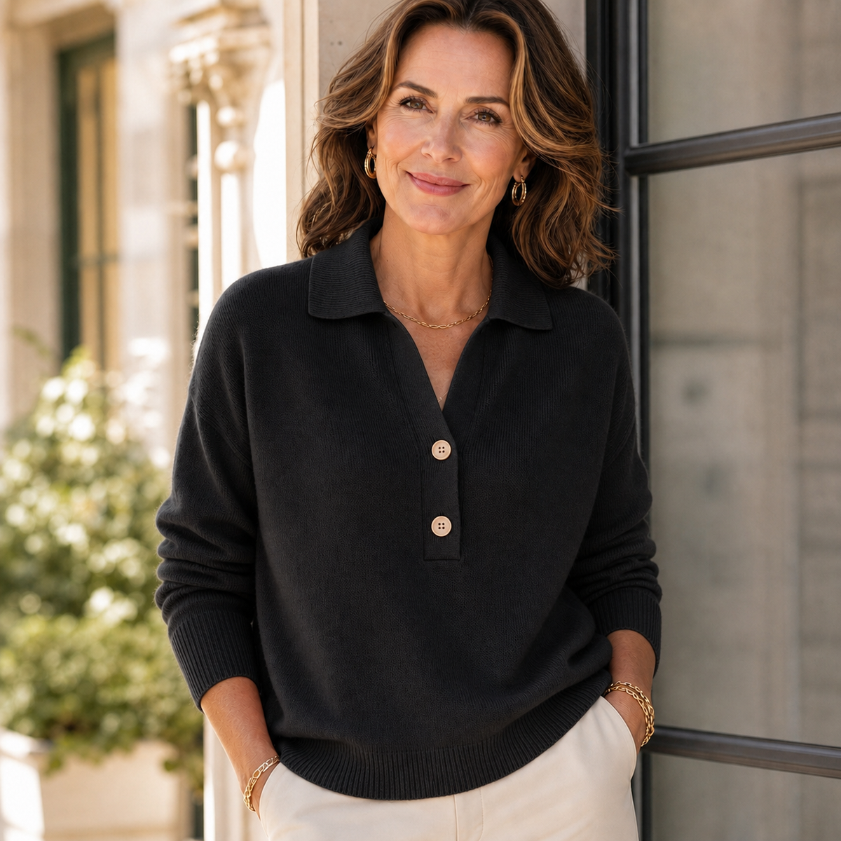 Zaira Boselli™ Maglione con scollo a V accogliente per look quotidiani raffinati