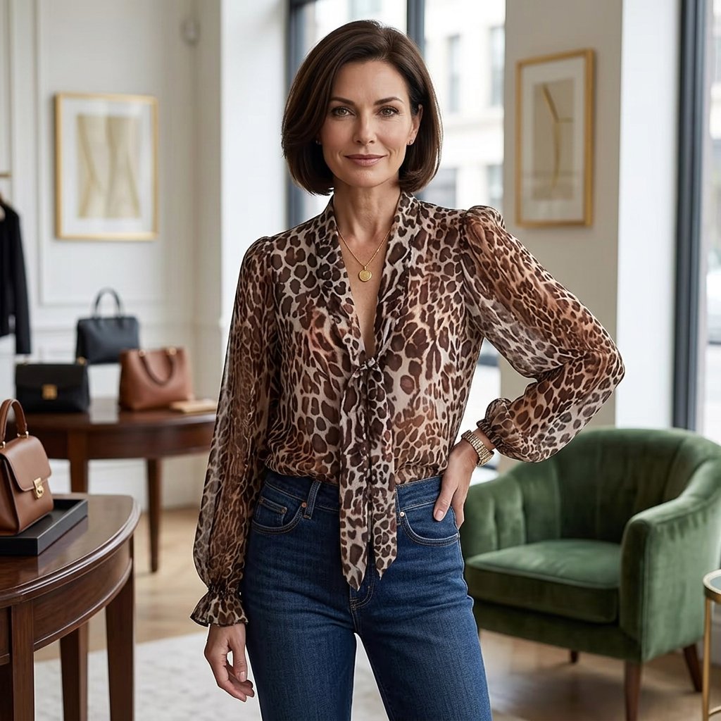 Zelinda Baldovini™ Blusa con scollo a V a stampa leopardata