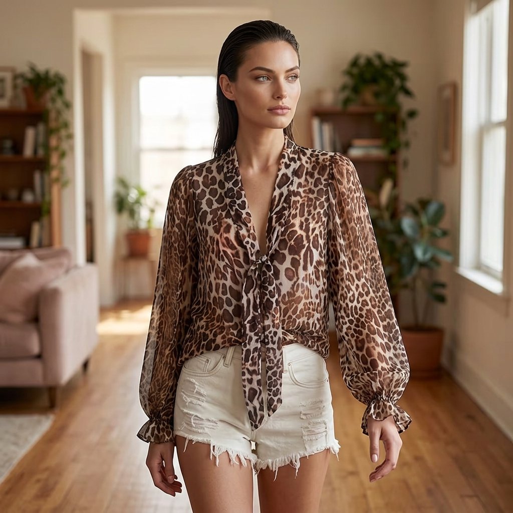 Zelinda Baldovini™ Blusa con scollo a V a stampa leopardata