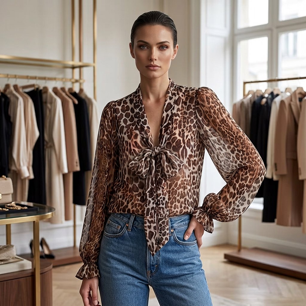 Zelinda Baldovini™ Blusa con scollo a V a stampa leopardata